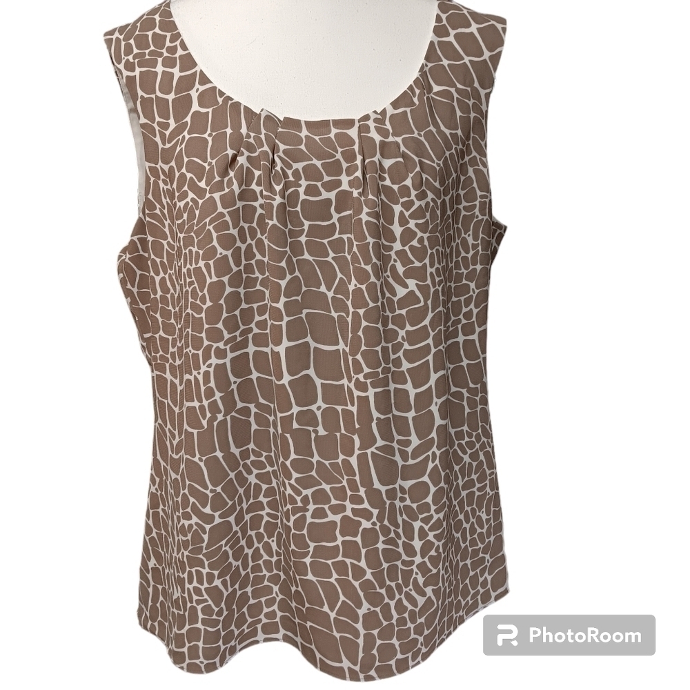 Isabella DeMarco Women's Large Sleeveless Blouse Tank Top Brown Giraffe Print